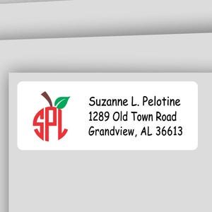 Apple Monogram Teacher Return Address Labels, Red Apple New Teacher Monogram Gift Stickers, APPLEMONO