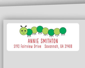 Cute Caterpillar Return Address Labels, Personalized Kids Stationery Stickers, Garden Bug Stationery Gift, CATERPILLAR
