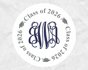 Class of 2026 Graduation Envelope Seals: Interlocking Monogram Stickers, R16x2x25.GR12IM