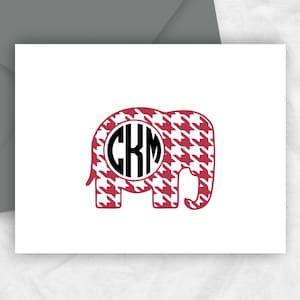 Houndstooth Elephant Monogram Note Cards, Alabama Game Day Stationery, ELEPHANTHOUNDS