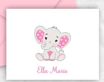 Baby Elephant Nursery Stationery, Baby Shower Thank You Note Cards, ELEBABYGIRLNAME