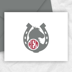 Horse Stationery Note Cards, Equine Horseshoe Equestrian Monogram Thank You Cards, HORSESHOE2