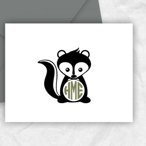 Skunk Monogram Stationery Note Cards, Woodland Baby Shower Kids Skunk Thank You Cards, SKUNK