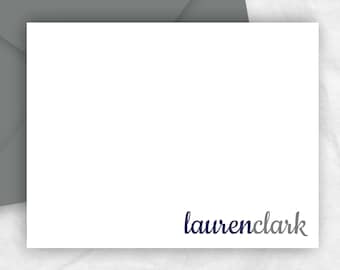 Personalized Stationery Note Card Set: Preppy Script, Custom Colors, 2COLORNAME