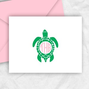 Monogram Sea Turtle Note Cards: Nautical Thank You Stationery, SEATURTLE