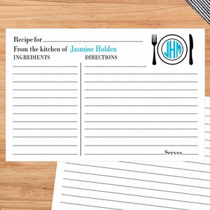 Recipe Cards 4x6: Monogram Plate Setting Gift, PLATESETTING