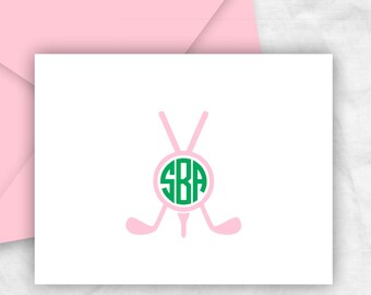 Golf Note Cards: Monogram Golfer Stationery Gift, GOLFCLUBS