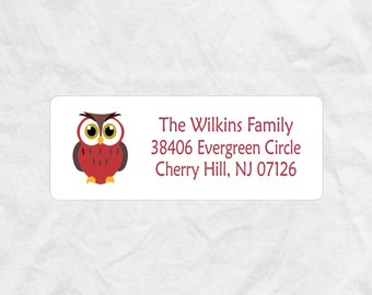 Owl Chi Omega Return Address Labels, Woodland Fall Owl Just Moved New House Address Labels, OWL