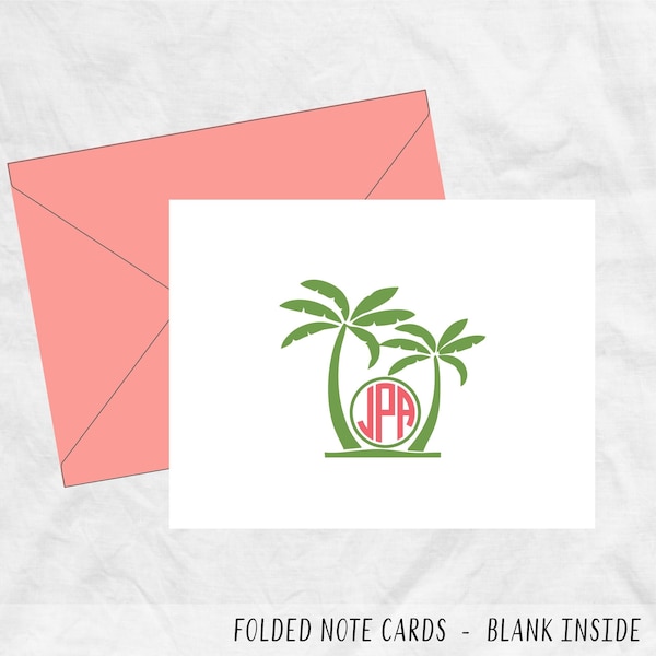 Palm Tree Monogram Stationery Note Cards Gift, Tropical Beach Monogram Thank You Cards