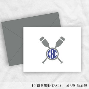 Rowing Crew Monogram Stationery Note Cards, Rowing Oars Monogram Thank You Cards Gift