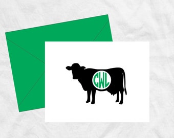 Cow Monogram Farm Stationery Note Cards Gift, Cow Monogram 4-H Kids Birthday Party Thank You Cards