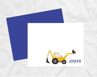 Construction Excavator Stationery Note Cards for Boys, Construction Truck Birthday Party Thank You Cards