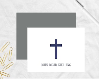 Religious Cross Stationery Note Cards, Personalized Christian Baptism Gift Thank You Cards