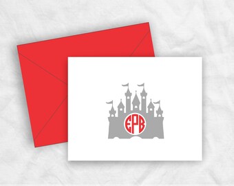 Castle Monogram Stationery Note Cards, Princess Birthday Party Gift Monogram Thank You Cards