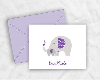 Baby Shower Elephant Thank You Cards, Mom Baby Elephant Note Cards, New Mother Baby Elephant Stationery