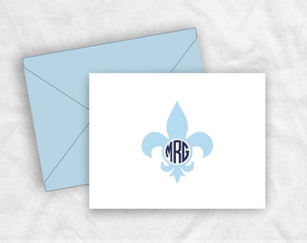 New Orleans Fleur de Lis Monogram Stationery Note Cards, Kappa Kappa Gamma Monogram Stationery Gift Thank You Cards