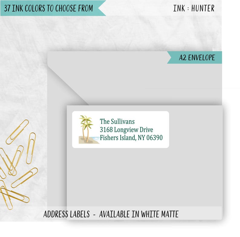 Tropical Palm Tree Return Address Labels: Beach Wedding Stickers, PALMTREES Hunter