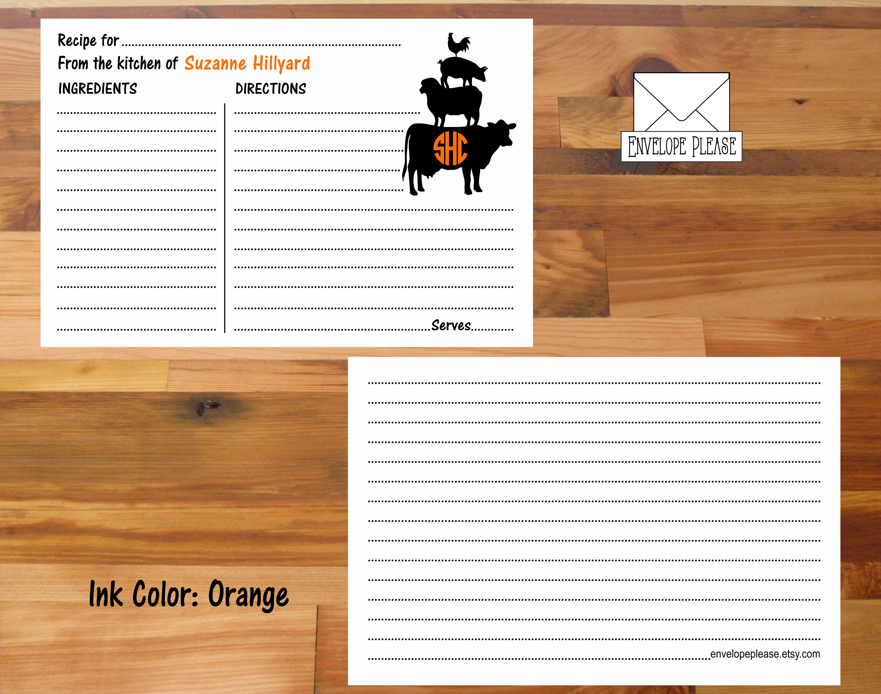 personalized-farmhouse-recipe-cards-4x6-monogram-custom-etsy