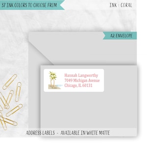 Tropical Palm Tree Return Address Labels: Beach Wedding Stickers, PALMTREES Coral