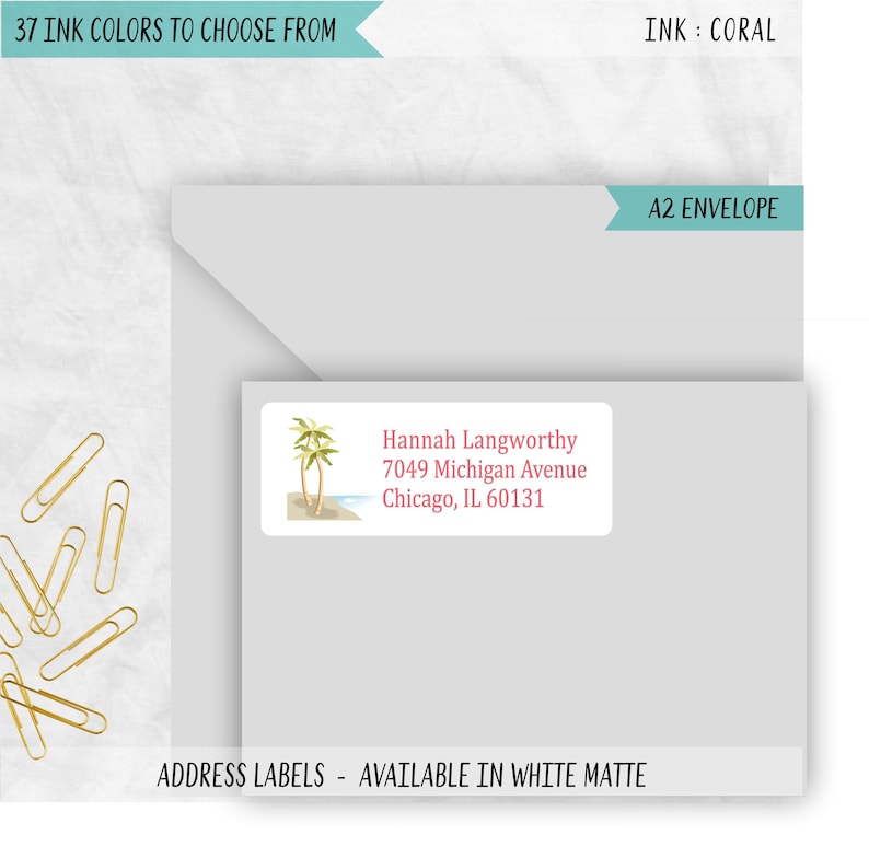 Tropical Palm Tree Return Address Labels: Beach Wedding Stickers, PALMTREES Coral