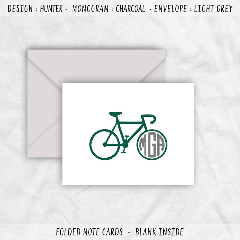 Bike Note Cards: Triathlon Cycling Monogram Stationery Gift, BIKE Light Grey