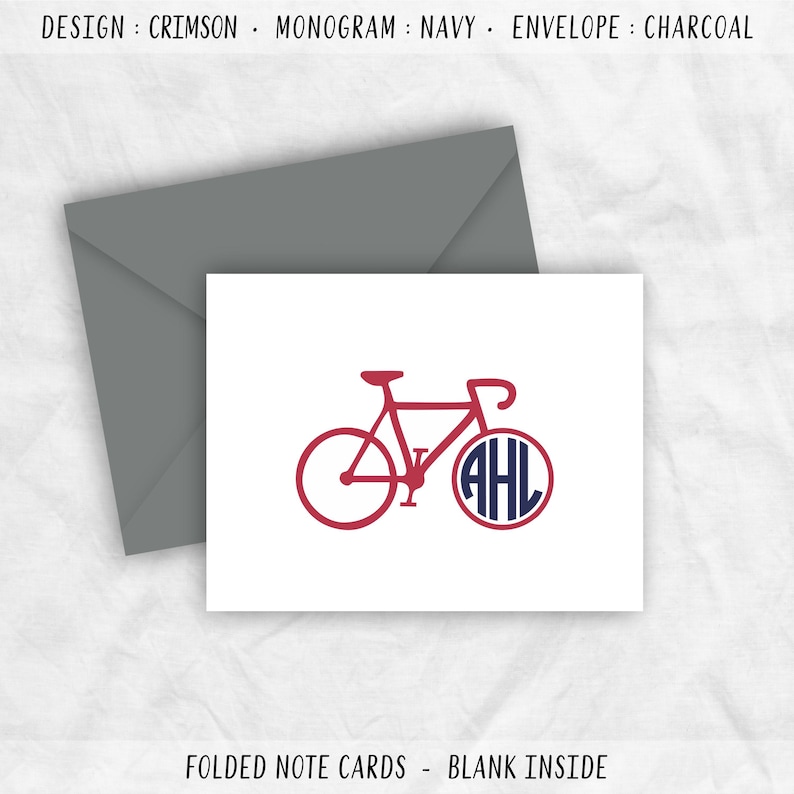 Bike Note Cards: Triathlon Cycling Monogram Stationery Gift, BIKE image 1
