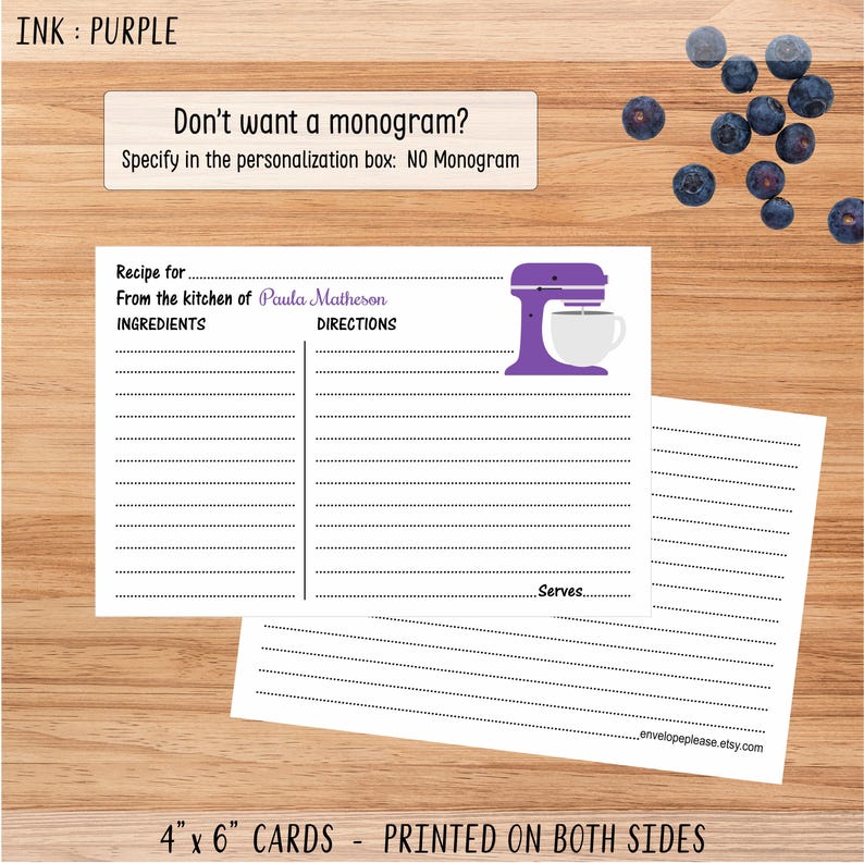 Personalized Stand Mixer Recipe Cards, Bridal Shower Home Baker Gift, STANDMIXER Purple