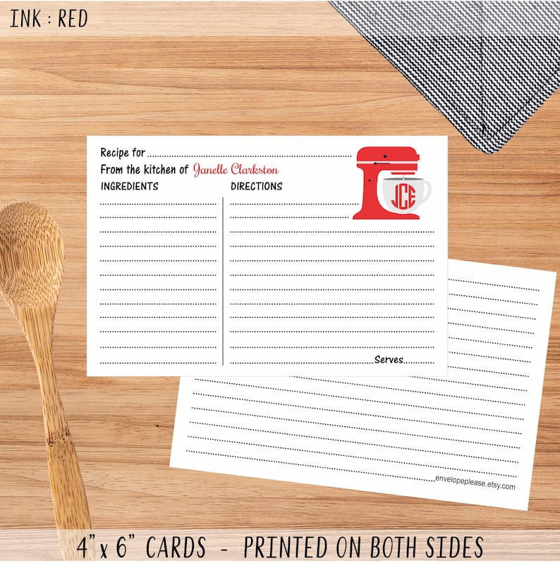 Personalized Stand Mixer Recipe Cards, Bridal Shower Home Baker Gift, STANDMIXER Red