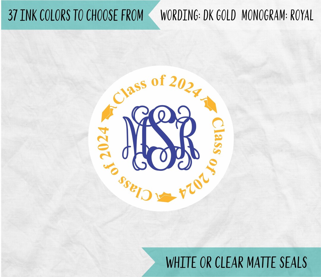 Class of 2024 Interlocking Script Monogram Graduation Envelope Seals, Graduation Announcement