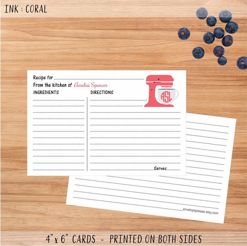 Personalized Stand Mixer Recipe Cards, Bridal Shower Home Baker Gift, STANDMIXER Coral