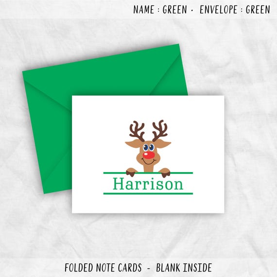 Reindeer Rudolph Christmas Stationery Thank You Note Cards, RUDOLPHNAME