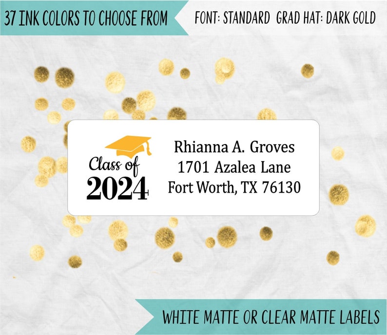 Graduation Class of 2024 Return Address Labels, 2024 Senior Announcement Party Address Labels, GR2 Dark Gold