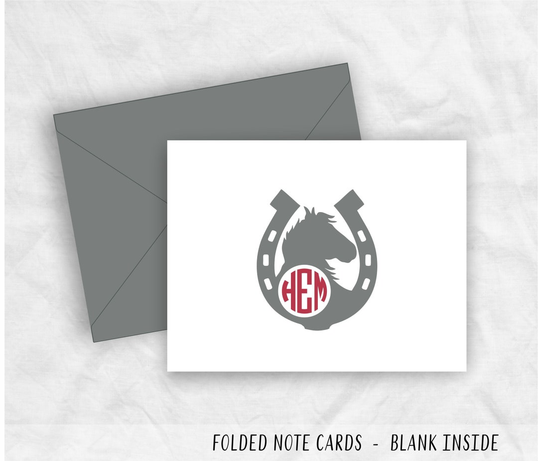 Horse Equestrian Monogram Stationery Note Cards Gift, Equine Horseshoe