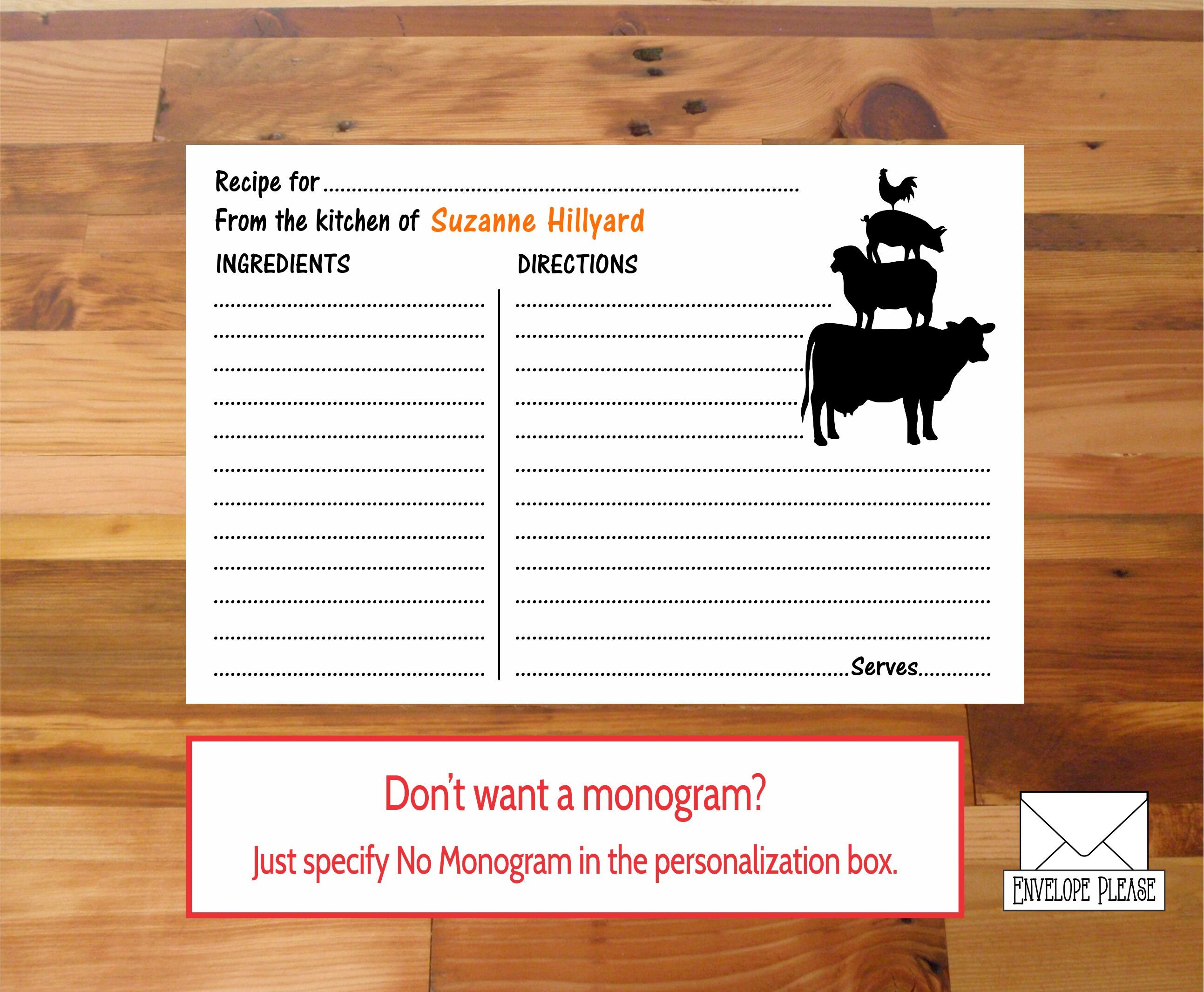 personalized-farmhouse-recipe-cards-4x6-monogram-custom-etsy