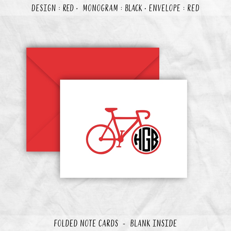 Bike Note Cards: Triathlon Cycling Monogram Stationery Gift, BIKE Red