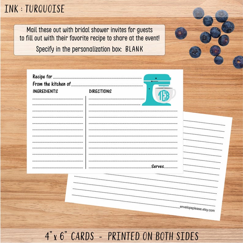 Personalized Stand Mixer Recipe Cards, Bridal Shower Home Baker Gift, STANDMIXER Turquoise