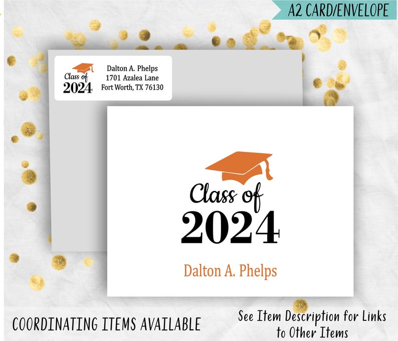 Graduation Class of 2024 Return Address Labels, 2024 Senior Announcement Party Address Labels, GR2 Burnt Orange