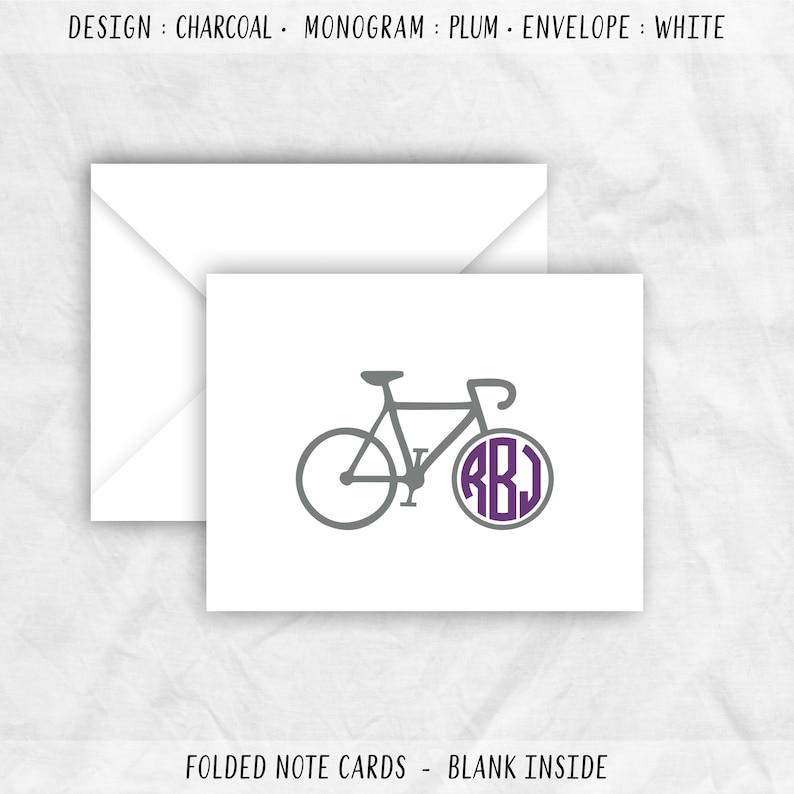Bike Note Cards: Triathlon Cycling Monogram Stationery Gift, BIKE White