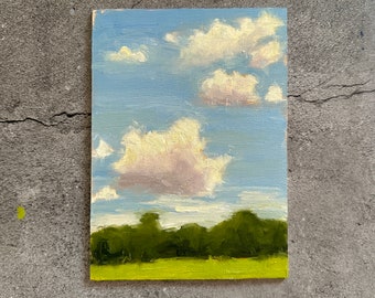 Original oil landscape painting, unframed 5”x7” on board cloud painting contemporary Impressionism Small art works