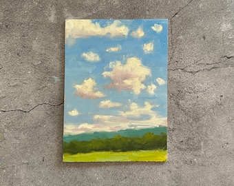 Original oil landscape painting, unframed 5”x7” on board cloud painting contemporary Impressionism Small art works