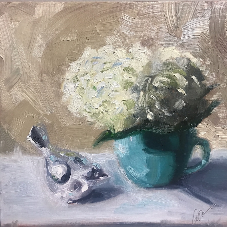 Still life with soft blues by Abigail Muncy Fine Art on Etsy.