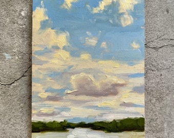 Original oil landscape painting, unframed 5”x7” on board cloud painting contemporary Impressionism Small art works