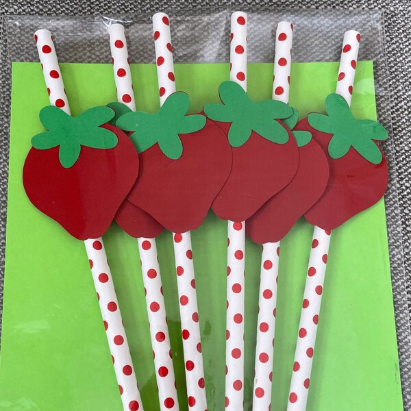 Set of 6 Strawberry Straws, Berry First Birthday, Strawberry Party, Strawberry Party Theme, Strawberry Party Decor, Baby Shower