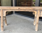 Chinese Antique Original Primitive Elm Wood Garden Farm Bench Circa 1920s