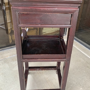 Antique Wooden Plant Stand With One Drawer and One Shelf Circa 1940s