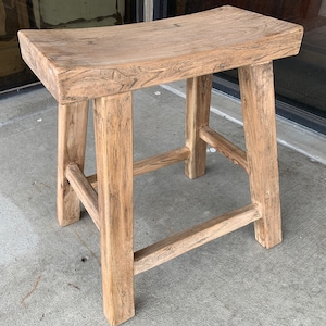 Reclaimed Wood Curved Seat Stool