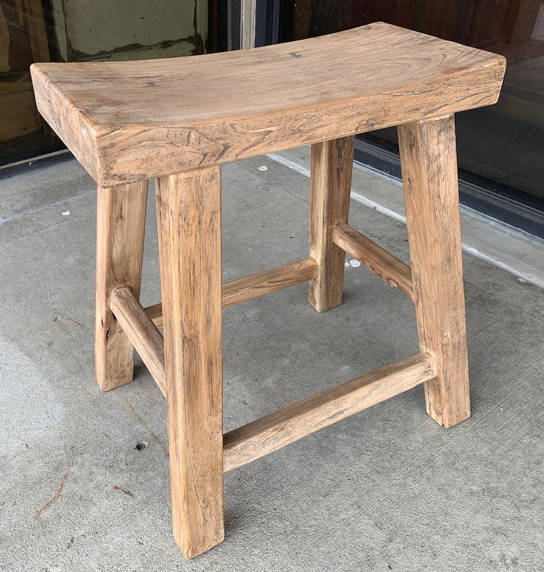 Reclaimed Wood Curved Seat Stool Etsy