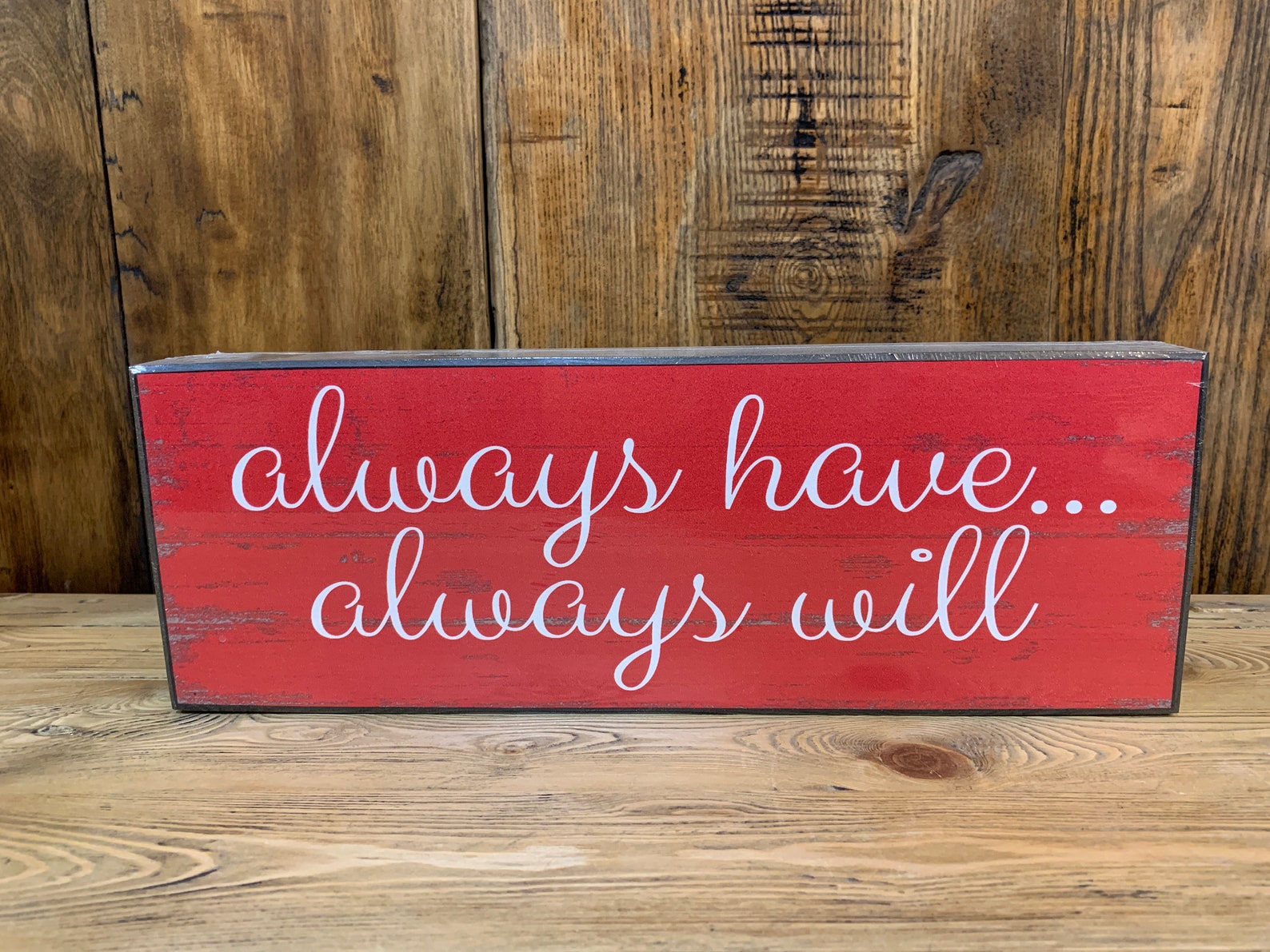Red Wood Decor Sign Freestanding Block Etsy