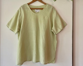 Vintage 90’s FLAX Light Celery Green Linen top Medium