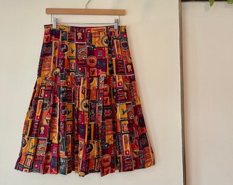 Gorgeous 80's colorful safari animal print themed Skirt knee length 30” waist